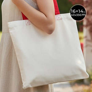 Cotton Tote Bag with Red Handles 16 14 (40 35 Cm) Solid Red <b>Color</b> - Product Image 1