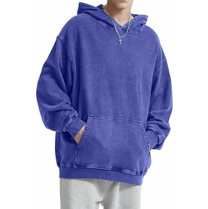 Vente en gros de sweat à capuche pour homme vintage surdimensionné 500Gsm respirant et lourd en polaire délavé à l'acide avec logo sur le devant longue longueur pour l'hiver - Product Image 2