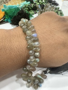 Natural Faceted Labradorite Briolette Teardrops 8-Inch Strand 5-7mm Approx. Size <b>Cushion</b> Cut Beads - Product Image 5