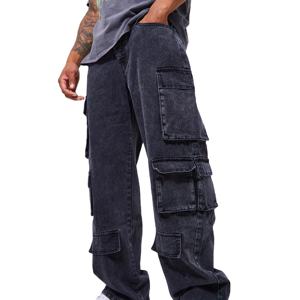 Pantalones de mezclilla de alta calidad para hombre, estilo streetwear, con bolsillos cargo de color sólido personalizados, diseño personalizado para hombre, cómodos, con ODMOEM. - Product Image 4