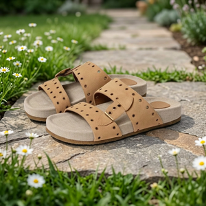 Sandalias de verano para hombre con suela de imitación de gamuza, de color liso, con correa de hebilla, puntera abierta, transpirables, con soporte de arco y forro de malla para caminar - Product Image 5