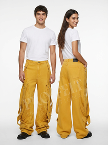Pantalons cargo en denim sur mesure, vente chaude, jambe large, streetwear, coupe ample, style utilitaire, décontracté, vêtements de travail, toutes saisons - Product Image 3