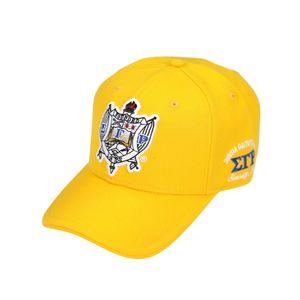 Sigma Gamma Rho SGRho Crest Cap Gold 20 lana 80 acrilico acrilico scudo greco ricamato anteriore posteriore regolabile sorellanza cappello - Product Image 1