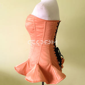Elegant Peach Satin <b>Corset</b> with Sparkle Peplum | Bridal & Fashion Bustier Top - Product Image 4
