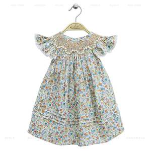 Robe à motifs floraux pour filles brodée à la main à col rond avec tissu en coton à motifs floraux 100% de qualité supérieure Service OEM ODM disponible - Product Image 1