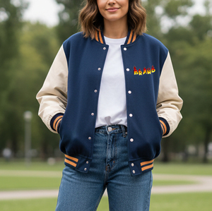 Best Selling Oversized Women's Varsity Jacket Winter casual wear 2 tone Custom Logo Drop Shoulder ladies varsity jacket - Product Image 4
