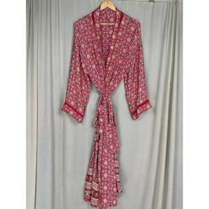 Recycled Silk Sari Boho Chic Vintage for Lounge Dressing Robe Women's <b>Kimono</b> <b>Beach</b> Cover for Resort Wear Gypsy House Style 1 - Product Image 3