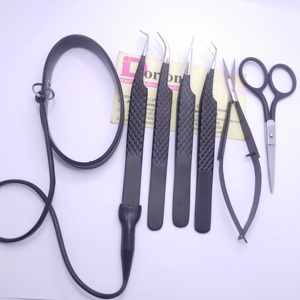 Herramientas de belleza de pestañas negras, tijeras de resorte de acero inoxidable, pinzas, banda protectora, tijeras de belleza, pinzas de pestañas con agarre de diamante - Product Image 1