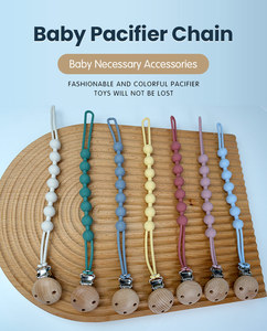 Nouvelles attaches-sucettes anti-chute en silicone et bois de qualité alimentaire pour bébés, avec attache-tétine apaisante pour nourrissons de 0 à 12 <span class=keywords><strong>mois</strong></span> - Product Image 3