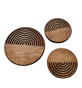 Sous-verres ronds en bois avec sculpture en demi-cercle concentrique et design peint sur mesure, style moderne pour verres et décoration de table - Product Image 6