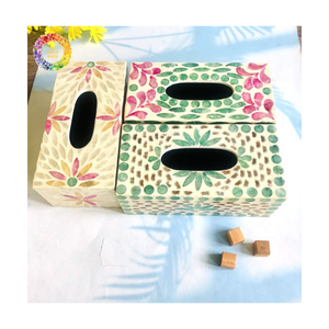 Boîte à mouchoirs en bois faite à la main avec incrustation de nacre, incrustation de nacre (MOP), écologique, minimaliste, forme rectangulaire/carrée - Product Image 2