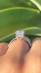 GRA certificado 2.00CT corte esmeralda Moissanite anillo de compromiso solitario bajo Halo anillo de bodas 14K oro blanco joyería de moda - Product Image 5