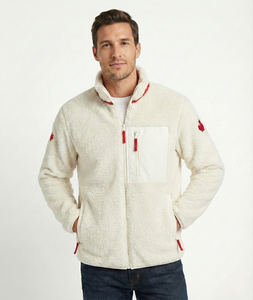 Veste polaire Sherpa à poils longs personnalisée OEM, entièrement zippée, style canadien, broderie feuille d'érable, manteau d'extérieur d'hiver doux pour couche intermédiaire - Product Image 3