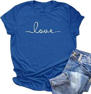 T-shirt femme t-shirts graphiques hauts à manches courtes été haut ajusté ample amour imprimé maillot décontracté Vintage col rond tricoté - Product Image 1