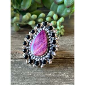 Darlene Begay Sterling Silver Multi Stone <b>Adjustable</b> <b>Ring</b> Rhodium Plated Bezel Set Gemstone Jewelry - Product Image 3