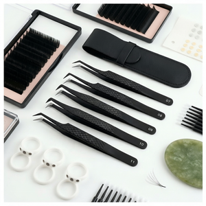 Pinzas para Pestañas de Acero Inoxidable Japonés Color Negro Plasma, Pinzas Curvas para Extensión de Pestañas, Punta Fina, Herramienta de Salón de Belleza - Product Image 1