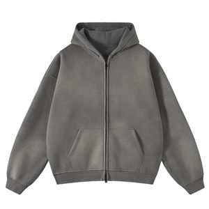 100% coton hiver plaine teint lavage à l'acide sweats à capuche zippés pour hommes entièrement personnalisés hommes poids lourd polaire fermeture éclair à capuche - Product Image 1