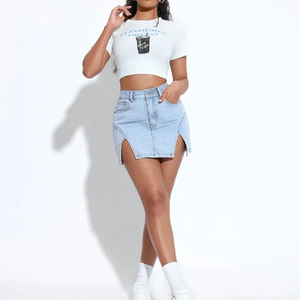 Latest Design Women Cotton Denim <b>Skirt</b> Streetwear Winter High Waist Elegant Fashion High Quality Diamonds Lace Belt Washed - Product Image 2