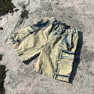 กางเกงขาสั้นผ้าเกล็ดปลาเทอร์รี่วินเทจสำหรับผู้ชายเสื้อผ้าแนวสตรีทผ้าคอตตอนฟอกสีผ้าบลีซใช้ซักได้100เปอร์เซนต์ออกแบบโลโก้ได้ตามต้องการ - Product Image 3