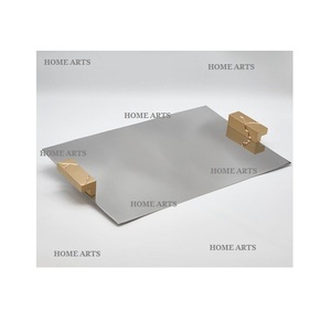Vajilla de calidad superior Bandeja para servir alimentos Último diseño Bandeja para servir postres de acero inoxidable con asas de madera - Product Image 1
