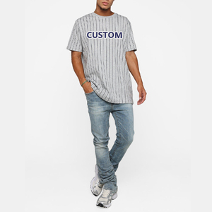 Logotipo personalizado OEM para hombre 250 Gsm rayas béisbol Jersey camiseta algodón de gran tamaño Camisetas cuello redondo de alta calidad - Product Image 2