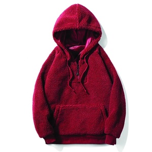 Sweat-shirt à capuche en polaire douce pour homme, vêtement d'hiver unisexe, décontracté, surdimensionné, rouge - Product Image 1