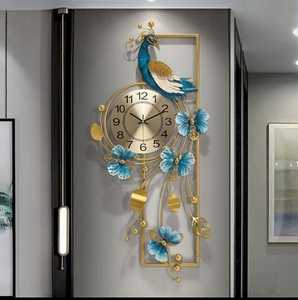 Horloge murale en métal Design paon classique montre décorative à Quartz faite à la main pour la maison chambre salon bureau ou mariage - Product Image 2