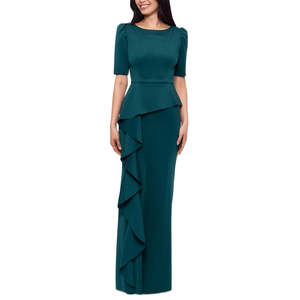 Abito da donna XSCAPE verde in crêpe scuba con volant, maniche corte, paillettes, taglia 14, vita impero, per feste di matrimonio - Product Image 1