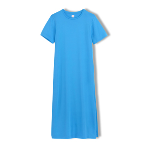 Maxi Camiseta de algodón turquesa para mujer, asimétrica, de media manga, patrón sólido, informal, transpirable, de punto largo, con estampado Digital - Product Image 2