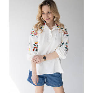 Women's Embroidered Islamic Blouse Long Sleeves Adjustable <b>Elastic</b> Viscose V-Neck <b>Lace</b> Casual Daily Mini Summer Office Wear - Product Image 1