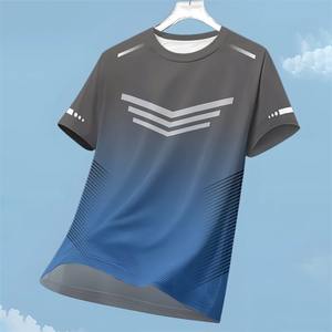 Fitness Tee Gradient Sports Camisetas para hombres Verano Casual Cuello redondo 3D Impreso Camisetas de manga corta Secado rápido - Product Image 3