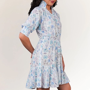 Elegant Casual Square Collar Women's Cotton Dobby Floral <b>Mini</b> Dress for Office and Partywear Available at Affordable Price - Product Image 5