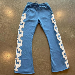 Venta al por mayor pantalones de chándal hombre personalizado 355 Gsm algodón mezcla polar Unisex pantalones de chándal en blanco pantalones de hombre recto curvo rayas - Product Image 4