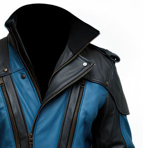 Elegant Men's Custom Leather Jacket with Blue Black Sheepskin Stand Collar Asymmetric <b>Belt</b>-Fashionable Style - Product Image 3