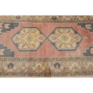 Turkish Accent Rug 3.6x6.46 ft, <b>Red</b> Bordered Vintage <b>Wool</b> Rug - Product Image 5