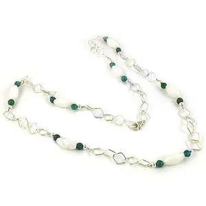 ART PALACE Collar con colgante de plata de ley 925 con cadena de eslabones de piedra blanca de 18 pulgadas para mujer - Product Image 1