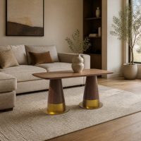Table basse rectangulaire moderne en bois et métal avec pieds en colonne pour salon et hôtel