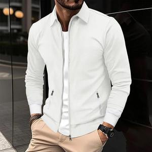 ¡Novedad de 2025! Chaqueta cárdigan ajustada para hombre, moda informal para jóvenes, deportes al aire libre, Color sólido, bolsillo con cremallera, solapa, lona fina impresa - Product Image 4