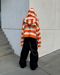 Chaqueta con Capucha Doble de Algodón Grueso a Rayas con Logotipo Personalizado al por Mayor, Estilo Urbano, Corta, con Cremallera de Color, Bufanda, Sudadera Extra Grande - Product Image 6