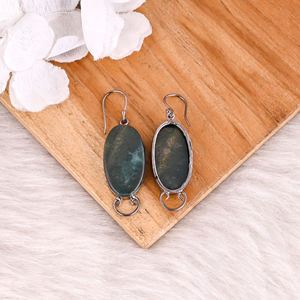 Ágata de sangre, piedra preciosa ovalada, pendiente colgante de latón de rutenio negro, Regalos perfectos para ella, regalos de aniversario de boda, joyería para mujer - Product Image 4
