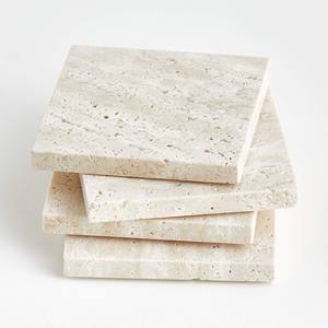 Premium Square Travertine Stone Coaster Set Heat Resistant Natural Finish Durable Surface Protection for Home Office Table - Product Image 1
