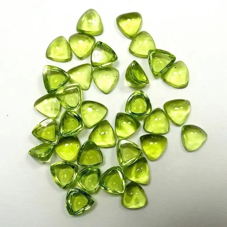 Loose Gemstone For Jewelry Making 8mm Natural Peridot Trillion Smooth Cabochon Stone From Wholesale Supplier