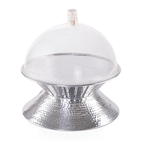 Support à gâteau écologique en métal design martelé avec verre en forme de dôme plaqué argent
