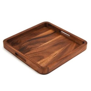 Luxury High Quality Solid Acacia Wood Handmade Modern <b>Breakfast</b> Serving <b>Tray</b> Customizable Glass Plate Custom Logo Commercial - Product Image 3