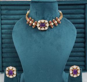 ชุดสร้อยคอโมนาลิซ่า สโตน คาราท โพลิช บรัส แอนด์ โมอิสซาไนต์ โพลกี้ เหมาะสำหรับงานแต่งงาน งานเฉลิมฉลอง และงานปาร์ตี้ ดีไซน์เรียบง่าย - Product Image 2