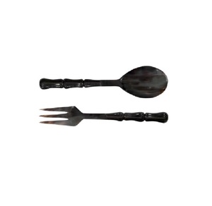 Cubiertos de cuerno de buena calidad, cubiertos, cuchara, tenedor, juego de cuchillos con mango de madera, mesa, postre, recién llegado, respetuoso con el medio ambiente - Product Image 5