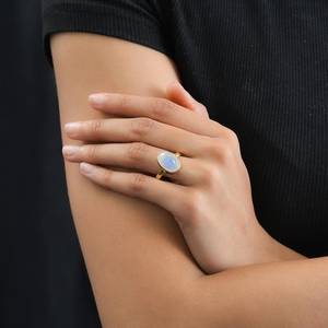 Oval Rainbow Moonstone <b>Ring</b> Gold 14x10mm Gemstone <b>Ring</b> For Women June Birthstone Jewelry Moonstone - Product Image 2