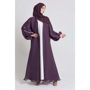 Abaya Ouverte en Organza Clair de Lune de Luxe-Baie d'Acai - Product Image 1