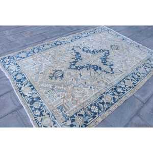 Alfombra Turca Vintage, Alfombra de Lana Azul Camuflaje de 5.7x8.7 pies - Product Image 3