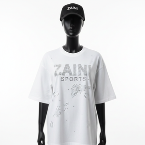 <b>Women</b> Boxy <b>T</b> <b>Shirt</b> High Quality Cotton Jersey 200 GSM Breathable <b>White</b> Color Boxy Fit Rhinestone Logo <b>Women</b> Cotton <b>T</b>-<b>Shirt</b> - Product Image 1